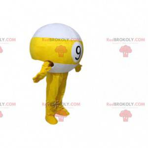 Mascotte de boule de billard jaune et blanche, costume 9 -